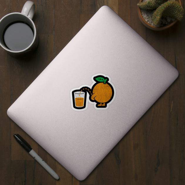 Peeing Orange Juice Funny Fruit Humor Gag Pun by Anticorporati